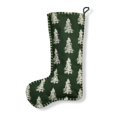 18" Wilde Pine Tree Green Cotton Christmas Stocking