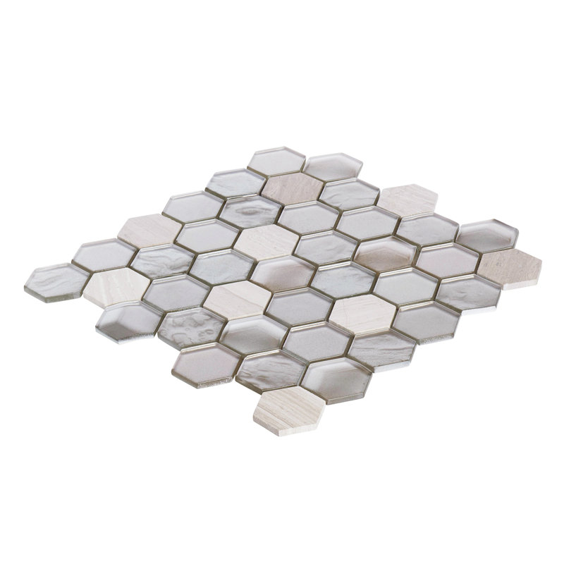 Emperador Marble Mosaic Sheet Tile, Gray/Beige