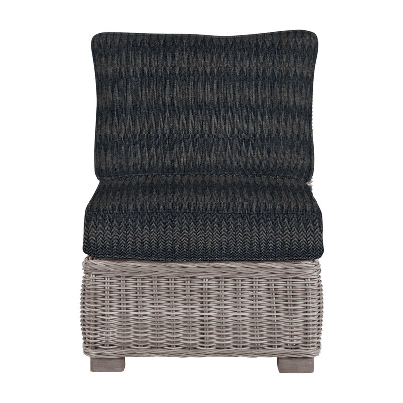 Rustic Woven Sectional Slipper Chair, Dove Sunbrella® Linen, Welt, Oyster