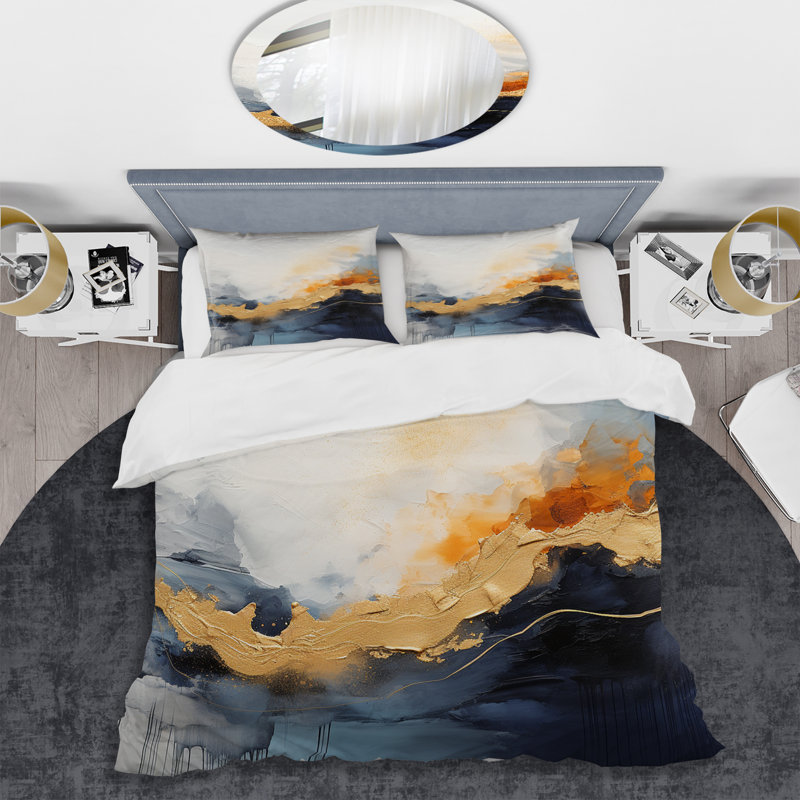 Ensemble de housse de couette peinture abstraite bleue et jaune, Housse de couette pour très grand lit