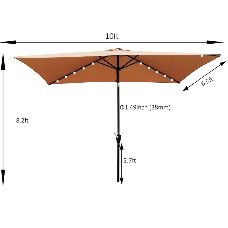 Parasol de marché extérieur 10X6,5Ft - Rectangulaire, DEL solaire, imperméable, inclinaison facile, brun pour la décoloration de la piscine de jardin, fonction d'inclinaison, abat-jour