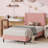 Chenille Fabric Platform Bed Bed Frame With Upholstered Headboard-772310709