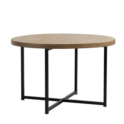 Demetria Round Solid Wood Top Metal Base Dining Table