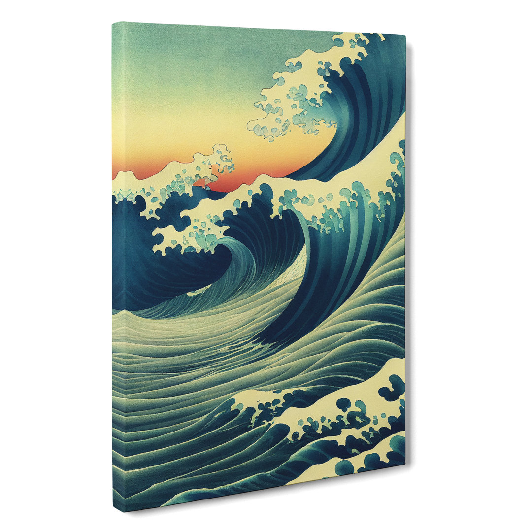 Japanese Wave At Sunset No.5 - Wrapped Canvas