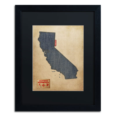 Setrag 'California Map Denim Jeans Style' by Michael Tompsett Framed Graphic Art