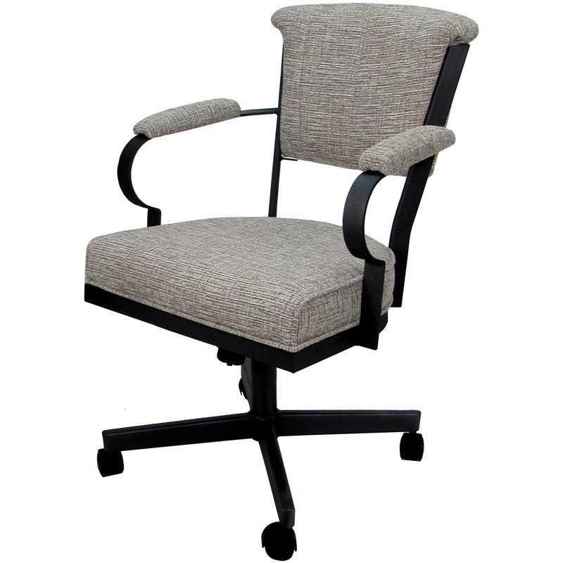 Magaw Swivel Metal Caster Dining Chair, Tan Polyester Blend, Black