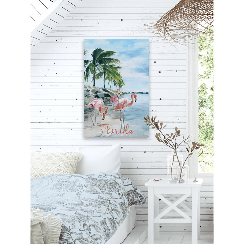 Les flamants roses - reproduction d'art sur toile tendue, H 12 po x l 8 po x P 1,5 po