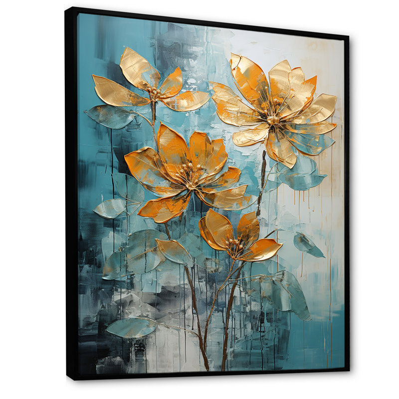 Fleurs, tranquillité, refuge, H 44 po x l 34 po x P 1,5 po, Cadre flottant noir