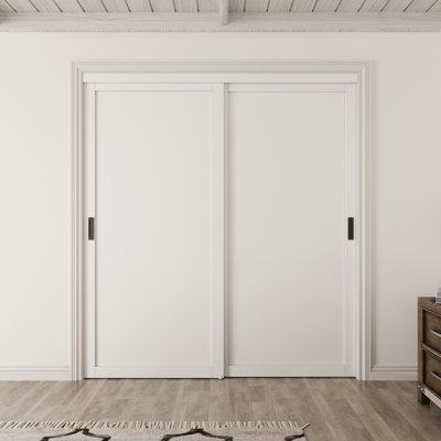 80 inch Sliding Closet Door - 1 Panle Design for Closet Door Hardware Kit Including & Black Handles