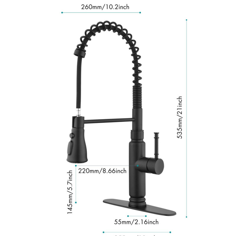 Robinet de cuisine tactile avec douchette rétractable en noir mat, fabriqué en acier inoxydable, buse rotative à 360 degrés pour une désinfection complète de l'évier, la corrosion et la rouille, débit d'eau sans effort