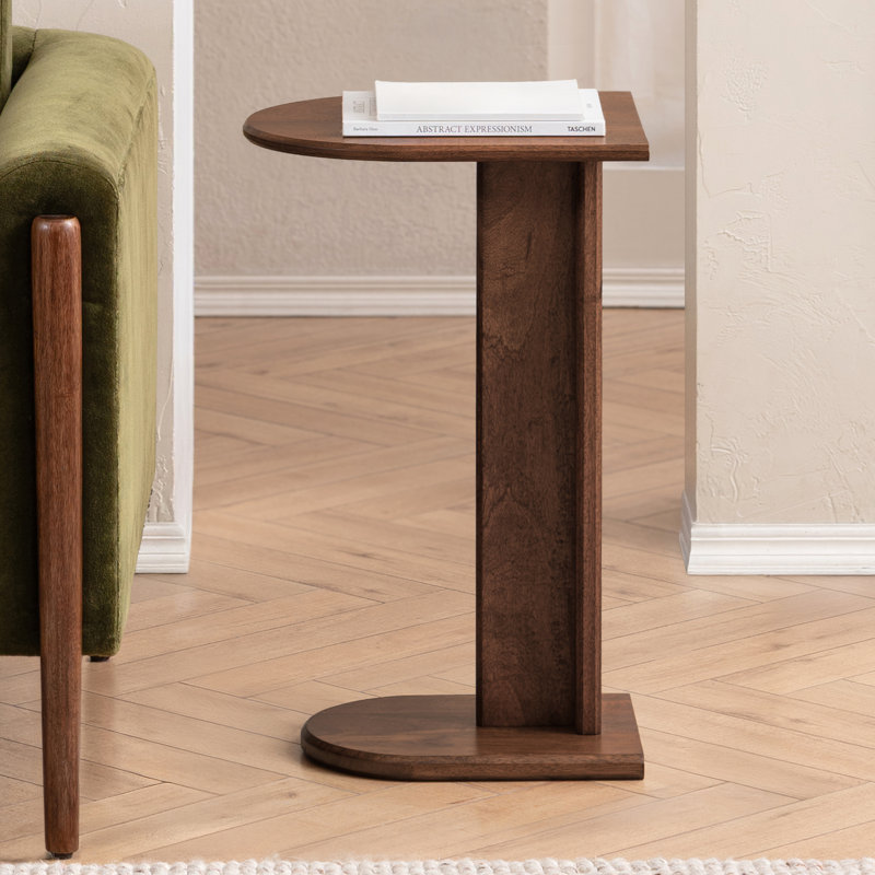 Bobby Solid Wood C Shaped End Table, Espresso