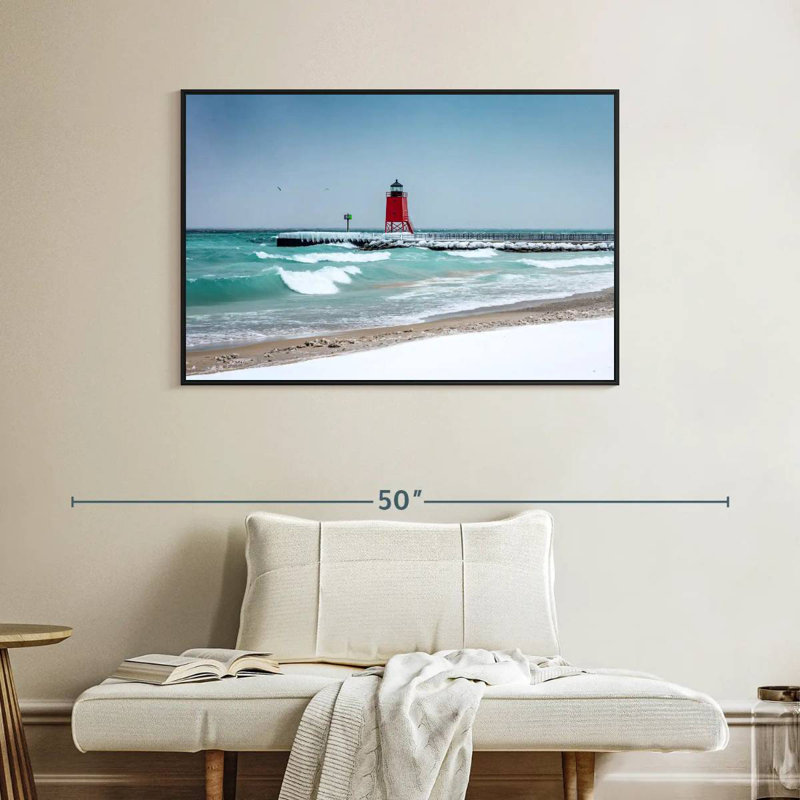 Charlevoix Lighthouse View, Floating Frame Black, 40" X 27"
