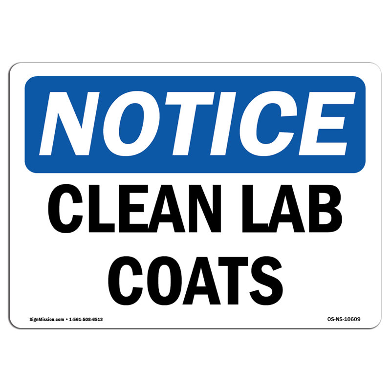 Enseigne en plastique Clean Lab Coats 10 po x 7 po