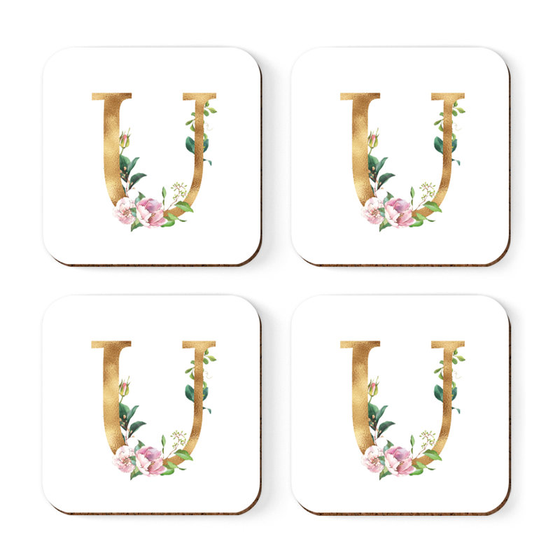 Sous-verre de lettre initiale à monogramme Lush Bloom, U