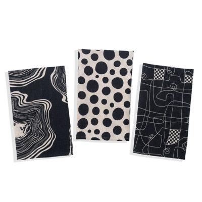 Ensemble de serviettes de cuisine en coton abstrait monochrome
