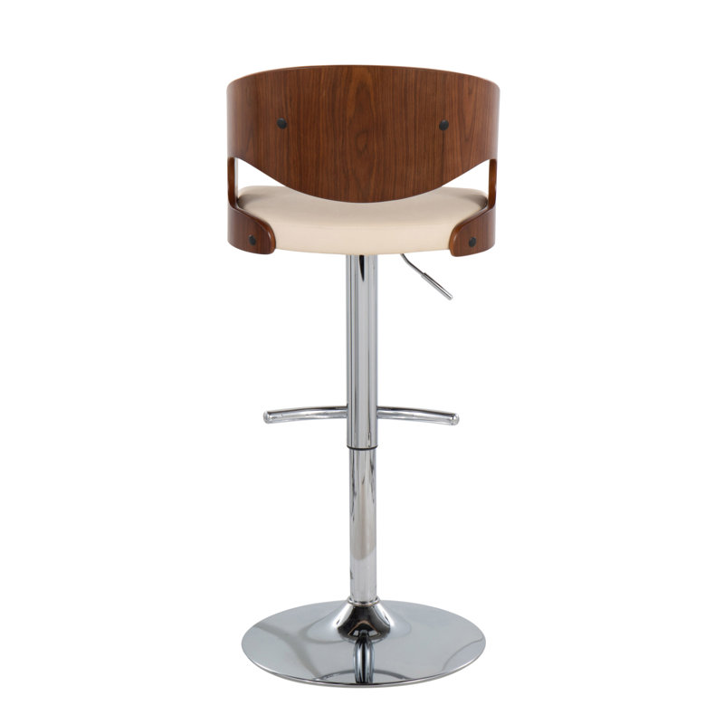 Tabouret de bar ajustable Pino, Crème / argent / noyer, 3