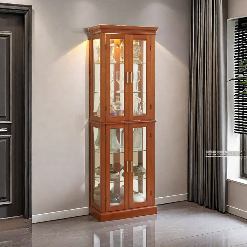 Curio Cabinet Lighted Curio Diapaly Cabinet With Adjustable Shelves And Mirrored Back Panel, Tempered Glass Doors (E26 Light Bulb Not Included)