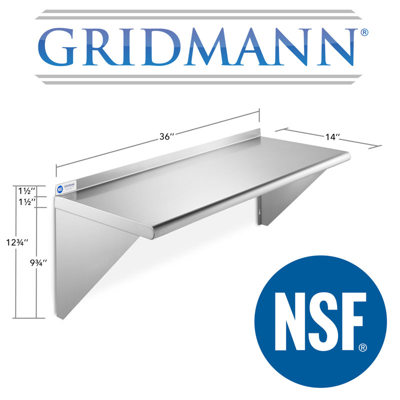 GRIDMANN 36" Stainless Steel Wall Mount Shelf with Backsplash