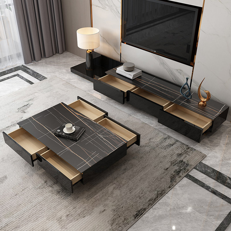 Nouvelle table basse avec meuble télé, Noir, noir, noir, noir