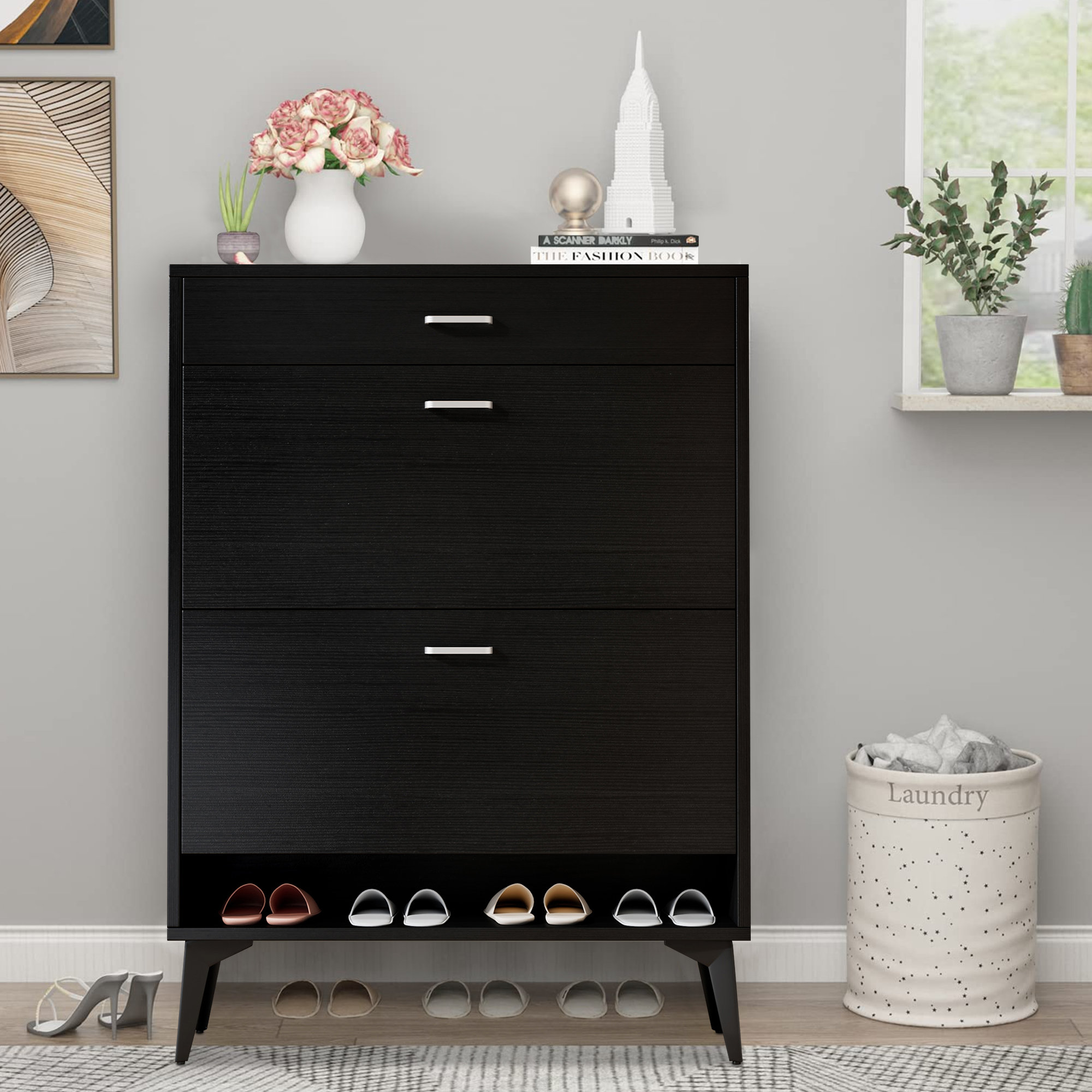 Black modern best sale shoe rack