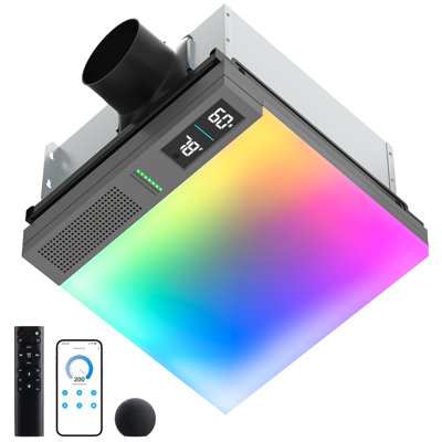 Ventilateur d'extraction coulissant de 230 pi³ / min avec haut-parleur Bluetooth, lumières à 3 couleurs de température et RVB, application / commande vocale / télécommande, filtre à poussière facile à nettoyer