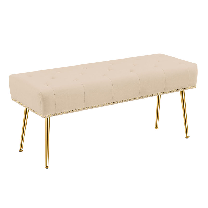 Banc rembourré en velours Chereese, Abricot