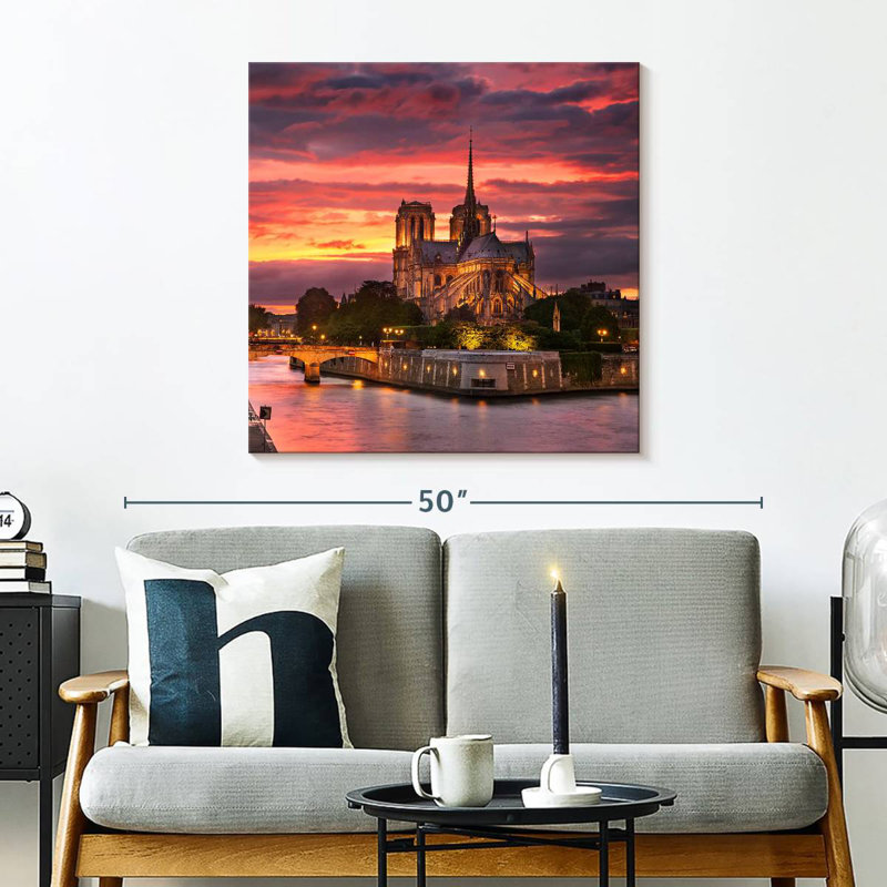Nicci Notre Dame Cathedral Sunset Sky, 30" H x 30" W