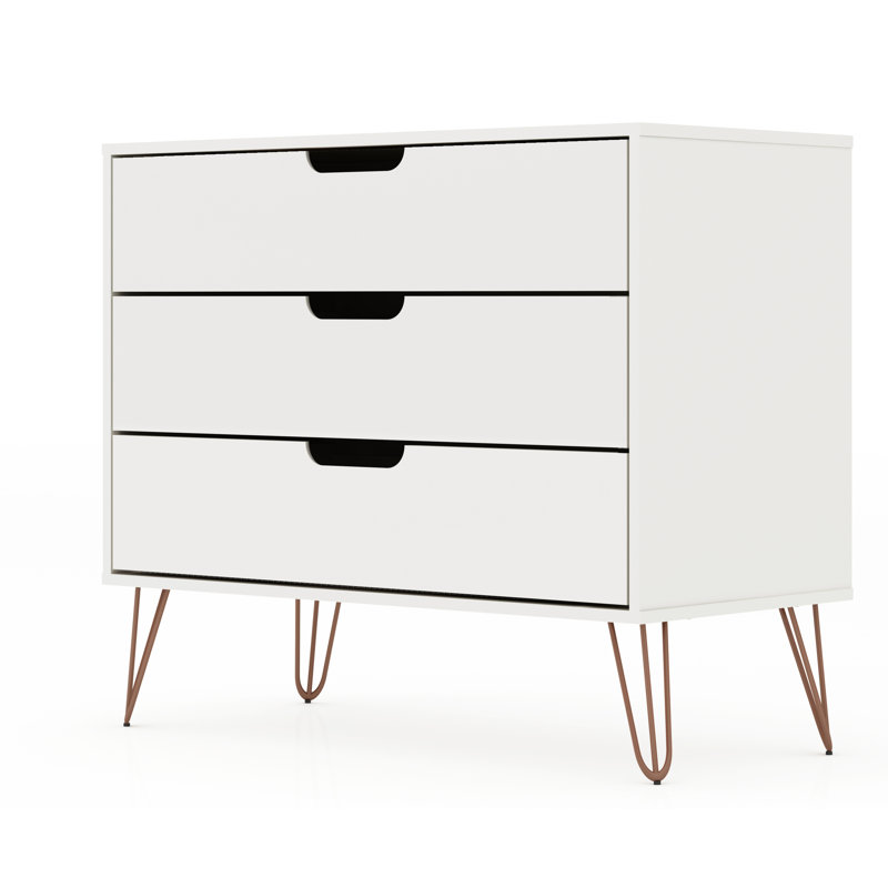 Commode anglaise moderne à 3 tiroirs 35 po Rockefeller, Blanc