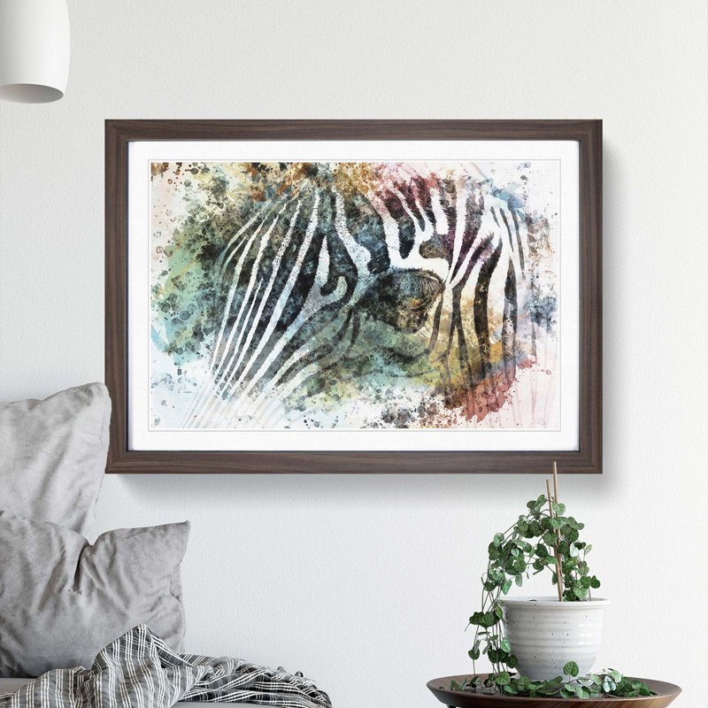 Portrait of a Zebra in Abstract - Framed Print, Walnut, 60cm H x 91cm W x 2cm D