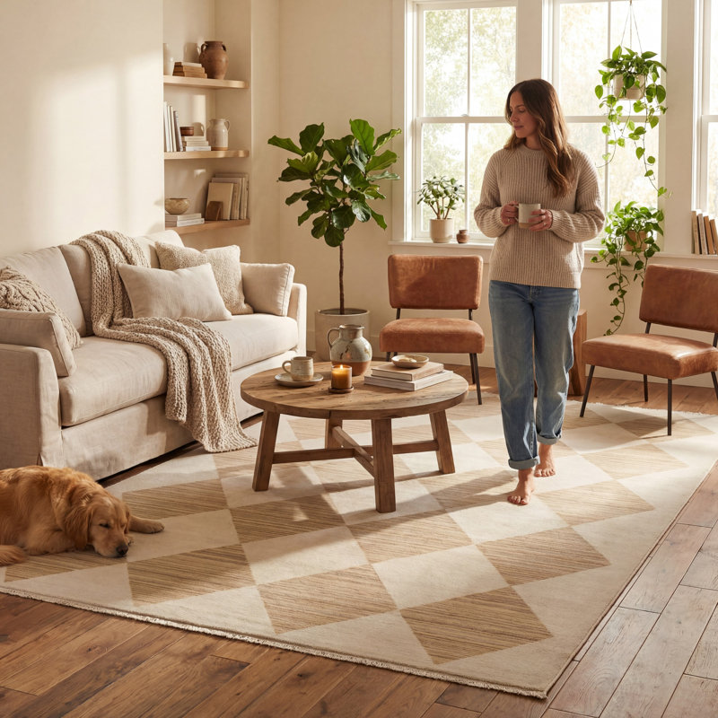  Tapis à franges Meline, Ivory, Rectangle 5 pi x 7 pi 10 po