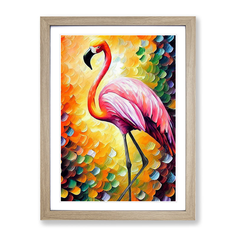Flamingo Portrait No.2 - Framed Print, 46cm H x 34cm W, Beige