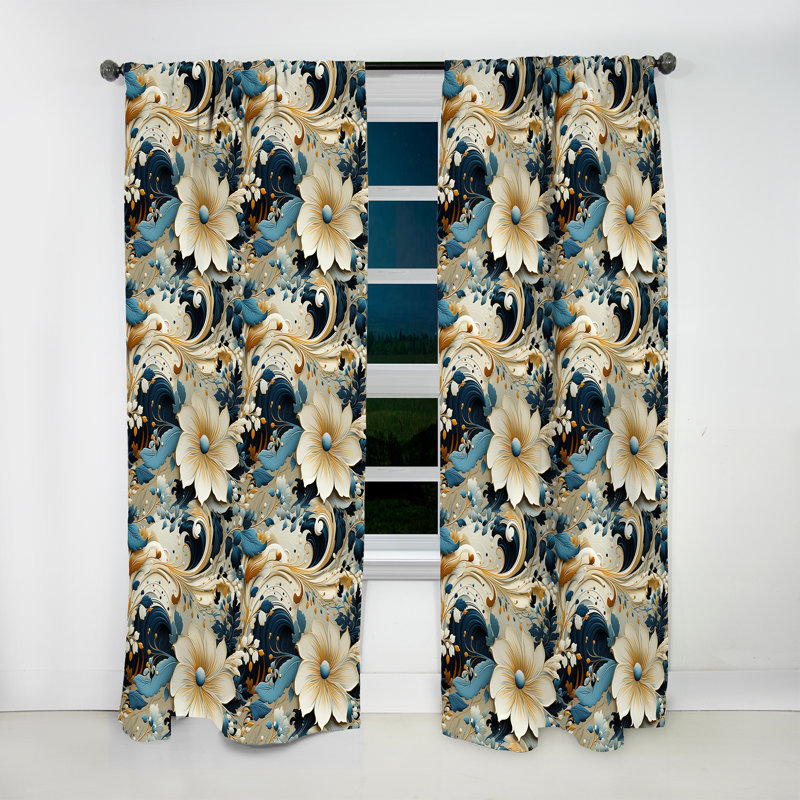 Desert Mirage Paisley Pattern II - Floral Curtain - Velvet Room Darkening - 1 panel, 52" W x 63" L