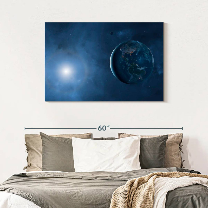 Oberle Sunlit Moon And Earth, 30" H x 45" W