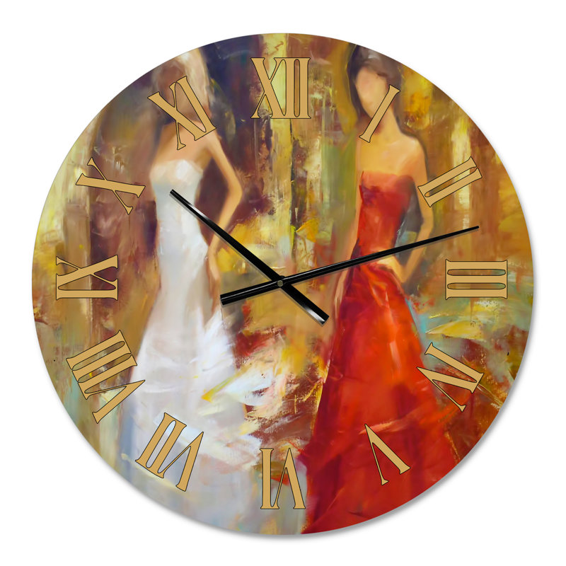 Dame en robe blanche et Dame en robe rouge I - Horloge murale moderne, Médium