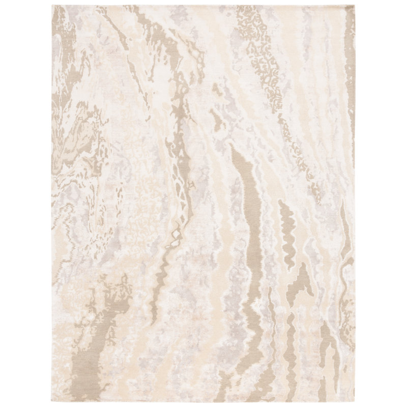 Tapis abstrait en coton, lin, viscose et laine noué à la main Centennial, Rectangle de 10 pi x 14 pi