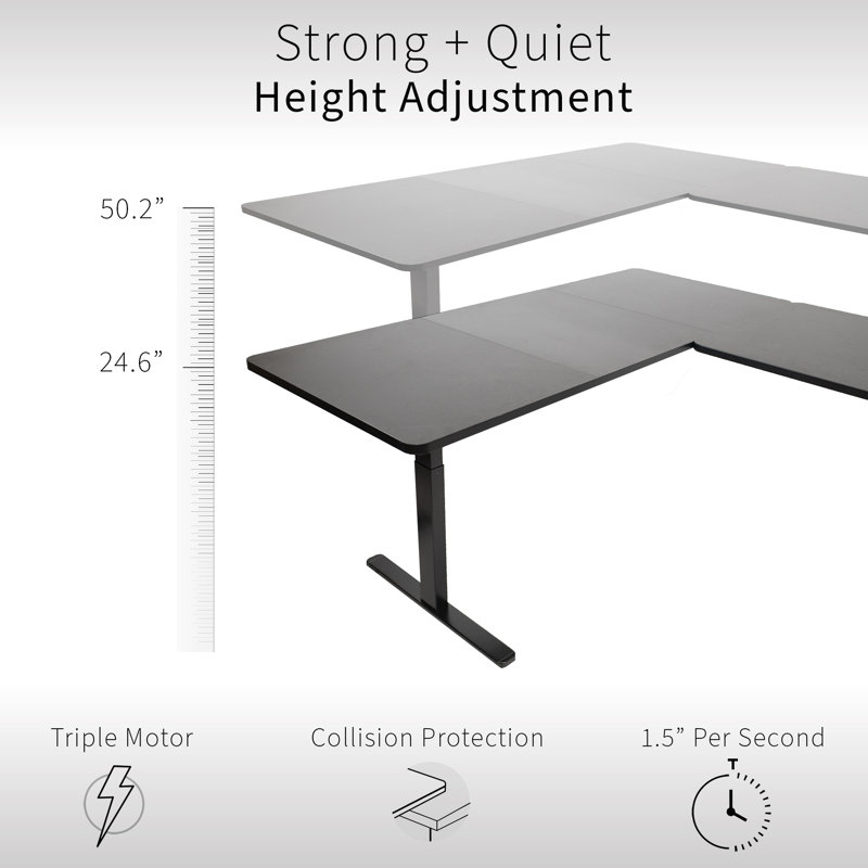 Electric Adjustable Corner Desk in Light Wood & White, 77" x 71"