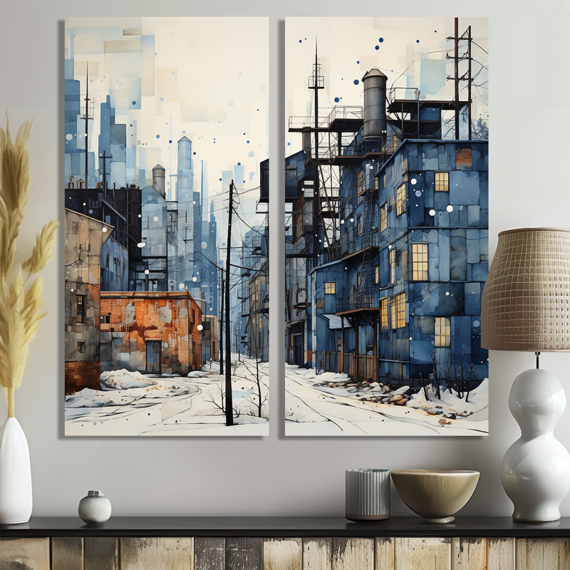Warehouse Industrial Dots - Art mural industriel 2 panneaux, 32" H x 32" W, Wrapped Canvas, Does Not Apply