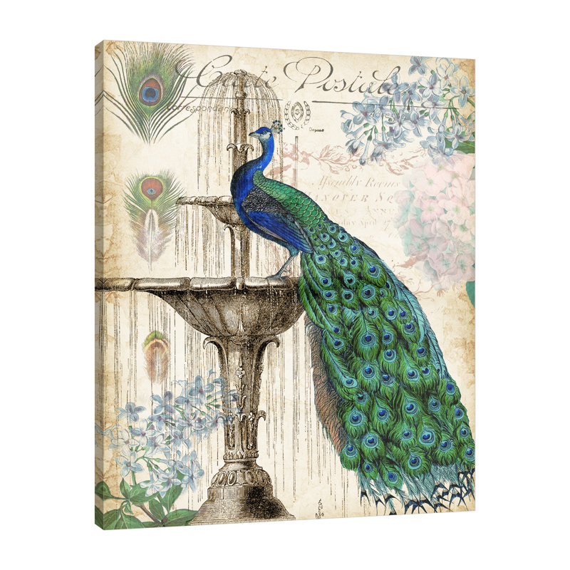 « rétro peacock i », reproduction d’impression sur toile tendue, H 15 po x l 12 po