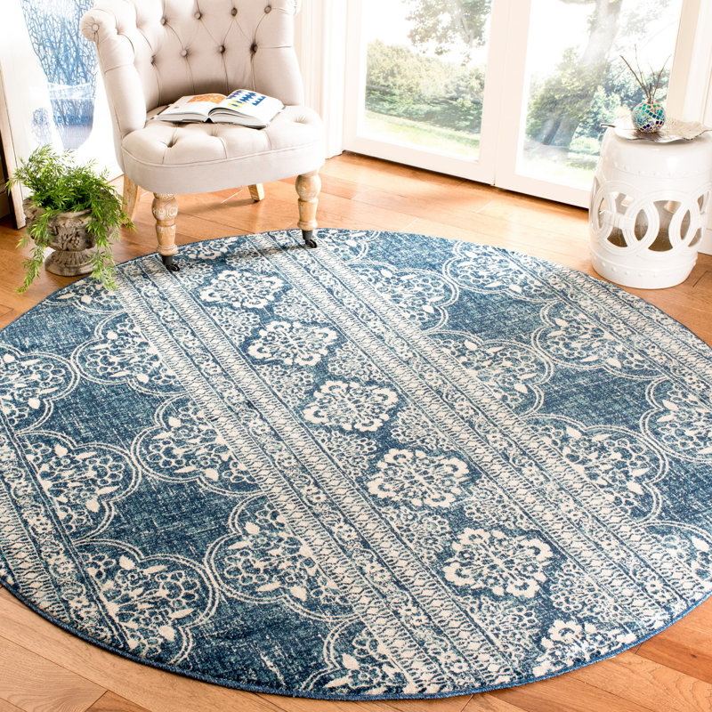 Tapis bleu royal / ivoire Annette, Rond 6 pi 7 po