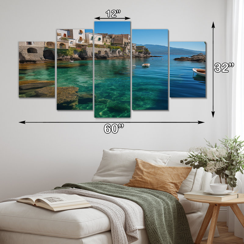  «Italie Amalfi Coast Charms - Art mural sur toile nautique et plage - 5 panneaux