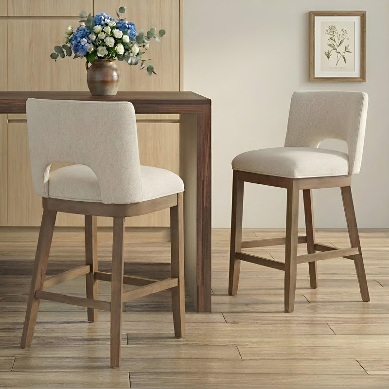 Upholstered Farmhouse Bar Stools, 26" Counter Barstools With Wood Legs For Kitchen Island/Breakfast Bar/Home Pub Set of 2