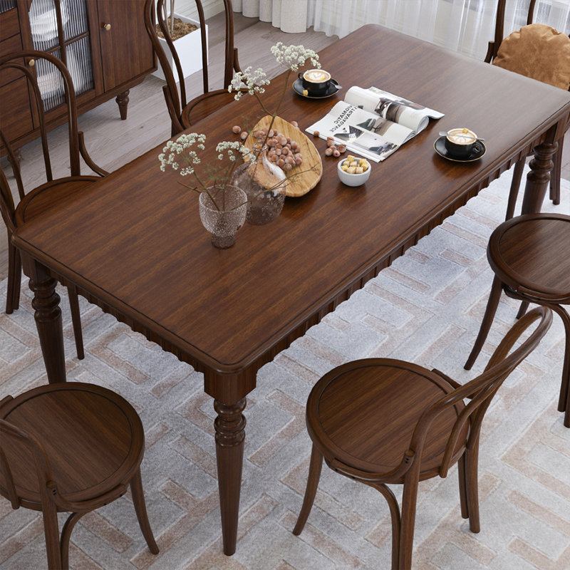Retro Nut-Brown Rectangular Solid Wood Dining Table
