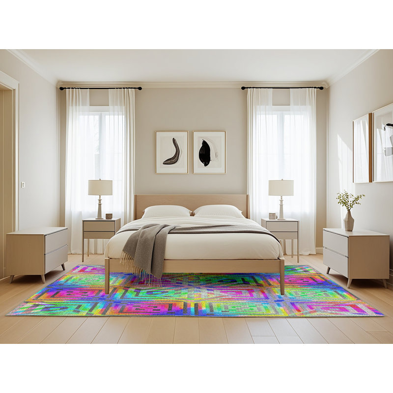 Tapis à motif géométrique vert, Rectangle 5 pi x 8 pi