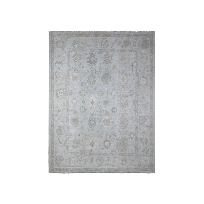 Tapis oriental rectangulaire gris en laine noué à la main 9 pi 2 po x 12 pi 0 po - MOA10288669