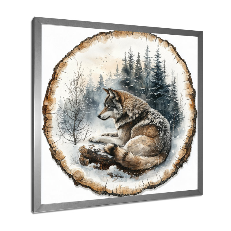 Gioconda loup dans la forêt d'hiver, paysage de lac V - loup grand, art mural, H 30 po x l 30 po, Argent argent