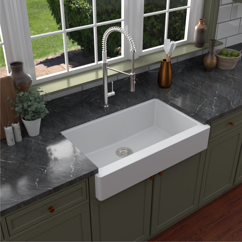 34'' L Single Bowl Quartz Kitchen Sink, Matte White
