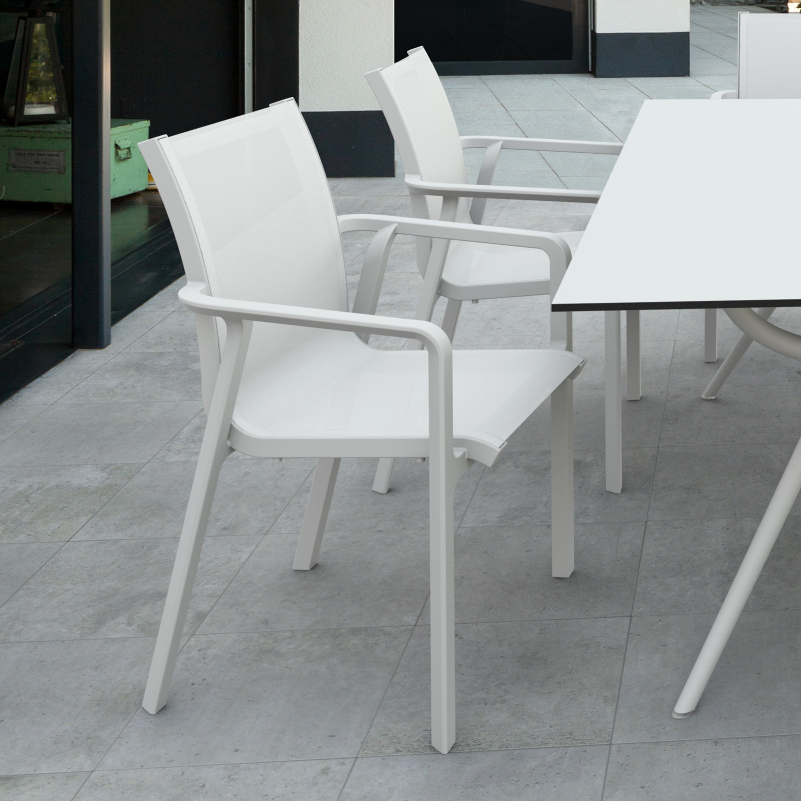 Farrah Stacking Patio Dining Armchair, White