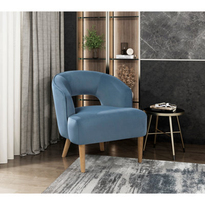 Fauteuil d'appoint luxueux en velours bleu avec structure en contreplaqué, rembourrage en mousse et support de 300 lb pour les coussins attachés contemporains au confort de chambre à coucher, capacité, look élégant