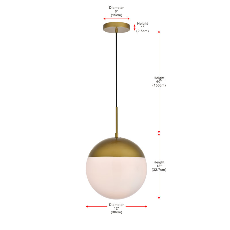 Yearby 1-Light Dimmable Globe Single Pendant, 69" H x 12" W x 12" D, Brass, Frosted White