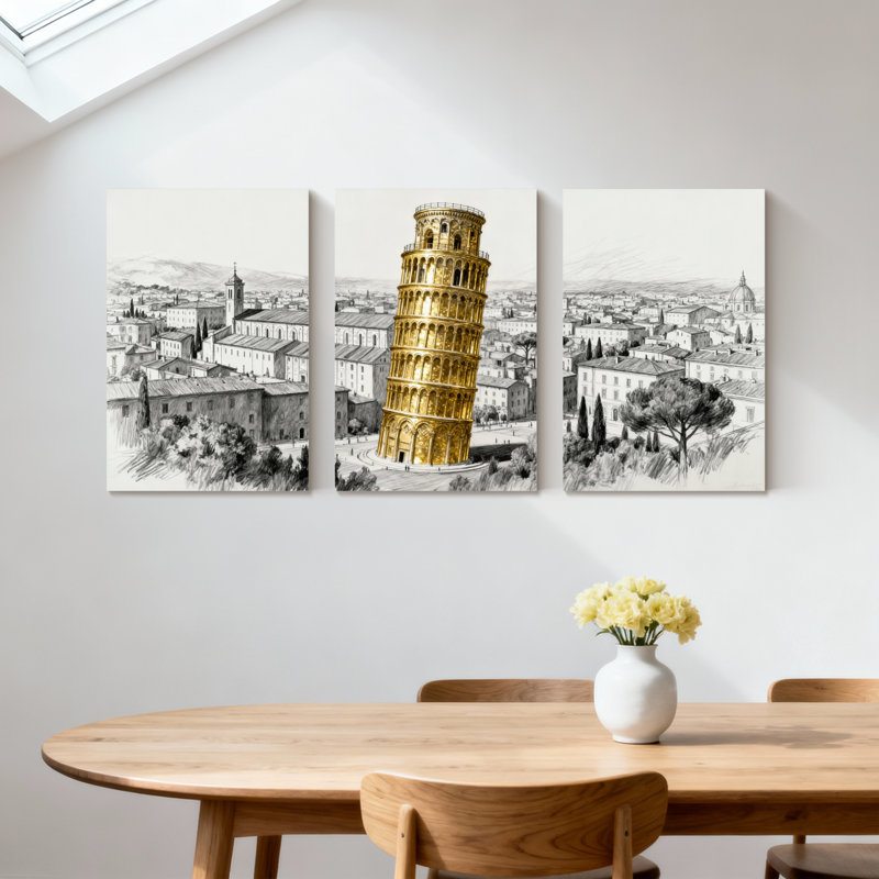 Ensemble de 3 impressions sur toile, tour de ville, H 24 po x l 48 po